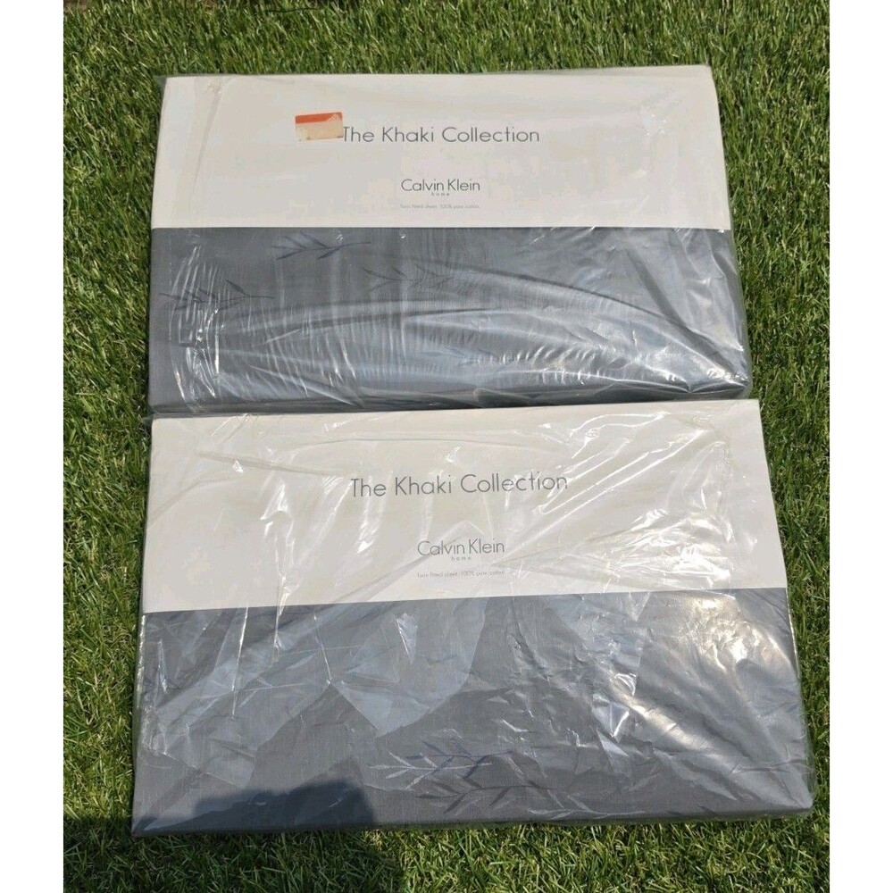 Vtg CALVIN KLEIN KHAKI COLLECTION TWIN FLAT & Fitted SHEETS Water Weeds Flint *